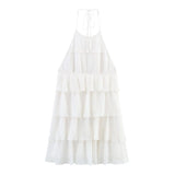HH Women's Summer New Popular Sweet Laminated Decorative Halter Neck Dress Female Classy Sexy Backless Mini Sleeveless Dress