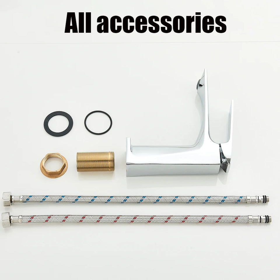Brass Core Modern Bathroom Sink Faucet Single Handle Deck Mounted Wash Basin Water Tap Hot And Cold Water Mixer