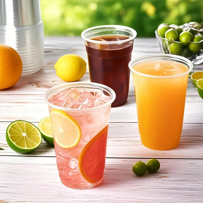 16oz Clear Plastic Cup with  Lid,20Sets Disposable Coffee Cup,Disposable Cups,Disposable Tableware for Party &TakeawayDrink,