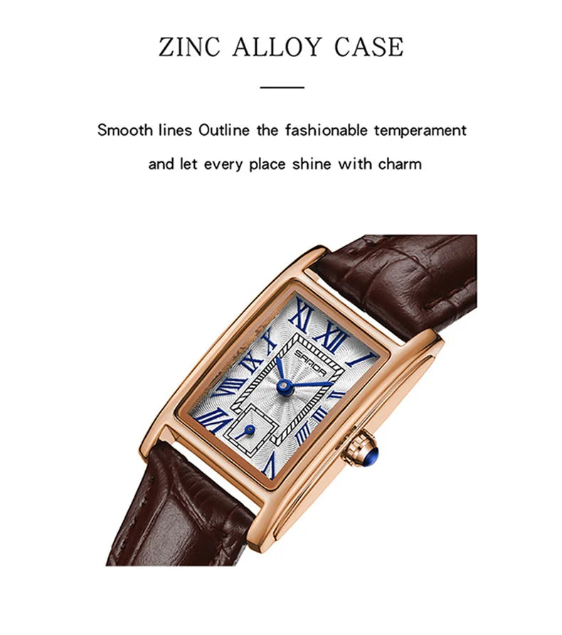 Sanda 1116 New Fashion Elegant Women's Analog Quartz Watch, Rectangle Dial, Water Resistant Business Wristwatch