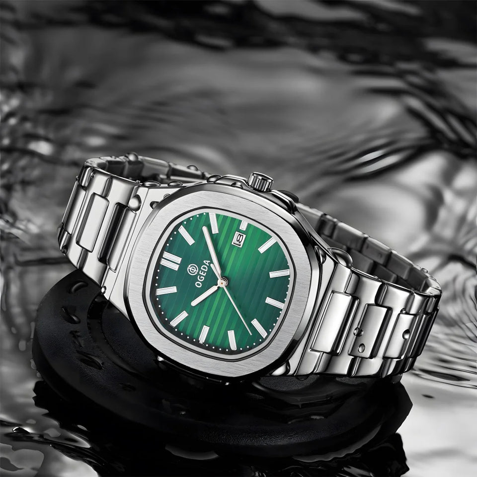 OGEDA 2024 new 40MM square men's quartz watch glass stainless steel waterproof 3Bar luminous C3 reloj hombre watches for men