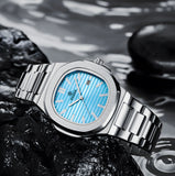 OGEDA 2024 new 40MM square men's quartz watch glass stainless steel waterproof 3Bar luminous C3 reloj hombre watches for men