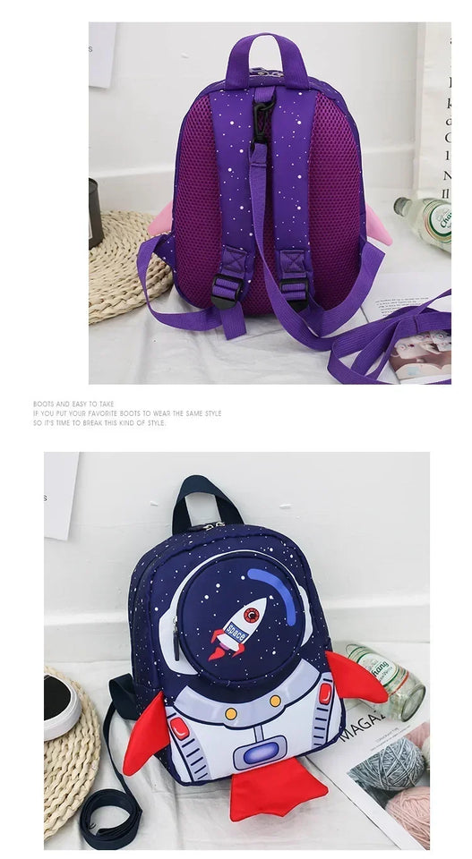 Childrens Anti Slip Backpack 1-3Years Old Space Rocket Towing Rope Kindergarten Backpack Childrens Early Education Bag New Model