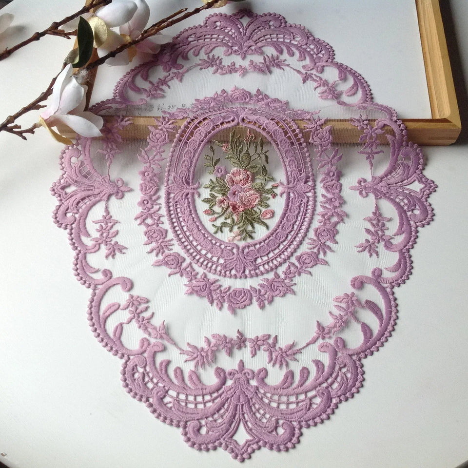 New Oval Lace Embroidery Table Place Mat Ins Christmas Pads Cloth Placemat Cup Coffee Tea Coaster Doily Kitchen Table Decoration