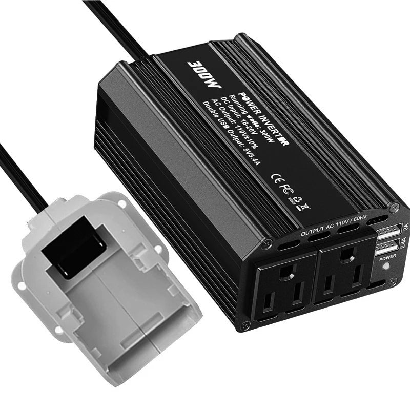 300W Portable Inverter Power Station Compatible for Makita/DW/Milwaukee 18/20V Batteries Smart Transformer Outdoor Work Adapter