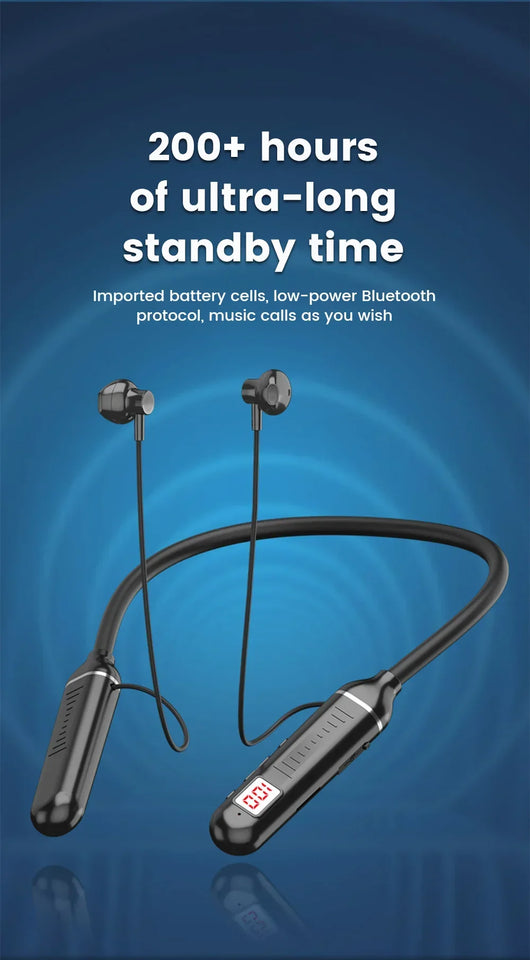 VIKEFON Wireless Earphones 5.3 Neckband Headphones Gaming LED Display Stereo Sports Headset Halter Waterproof Magnetic Earbuds