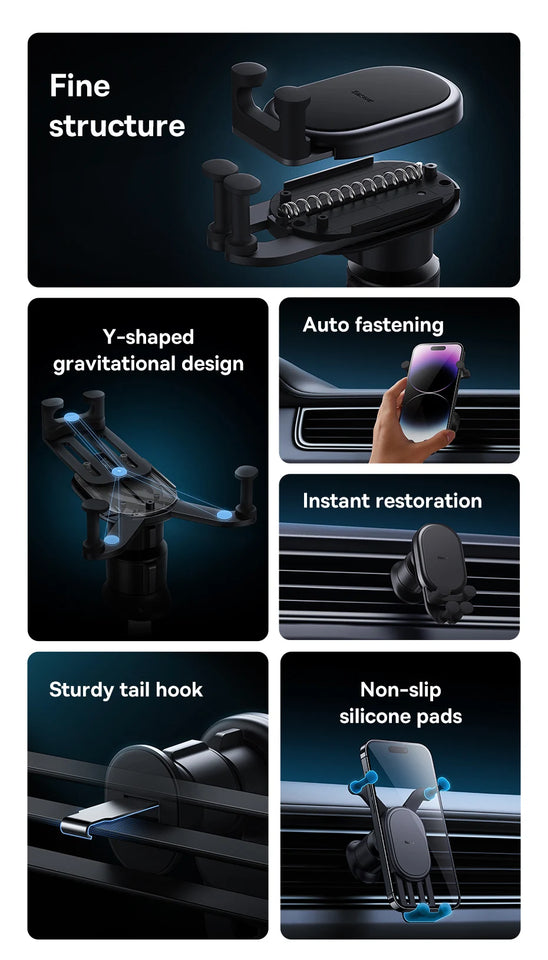 Baseus Car Phone Holder for iPhone Xiaomi Samsung Car Phone Stand Car Mount with Hook Clip Auto Locking Easy Install