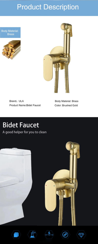 ULA Brass Bidet Faucet Black Toilet Faucet Handheld Toilet Bidet Sprayer Set Hygienic Shower Hot Cold Water Mixer Shower Head