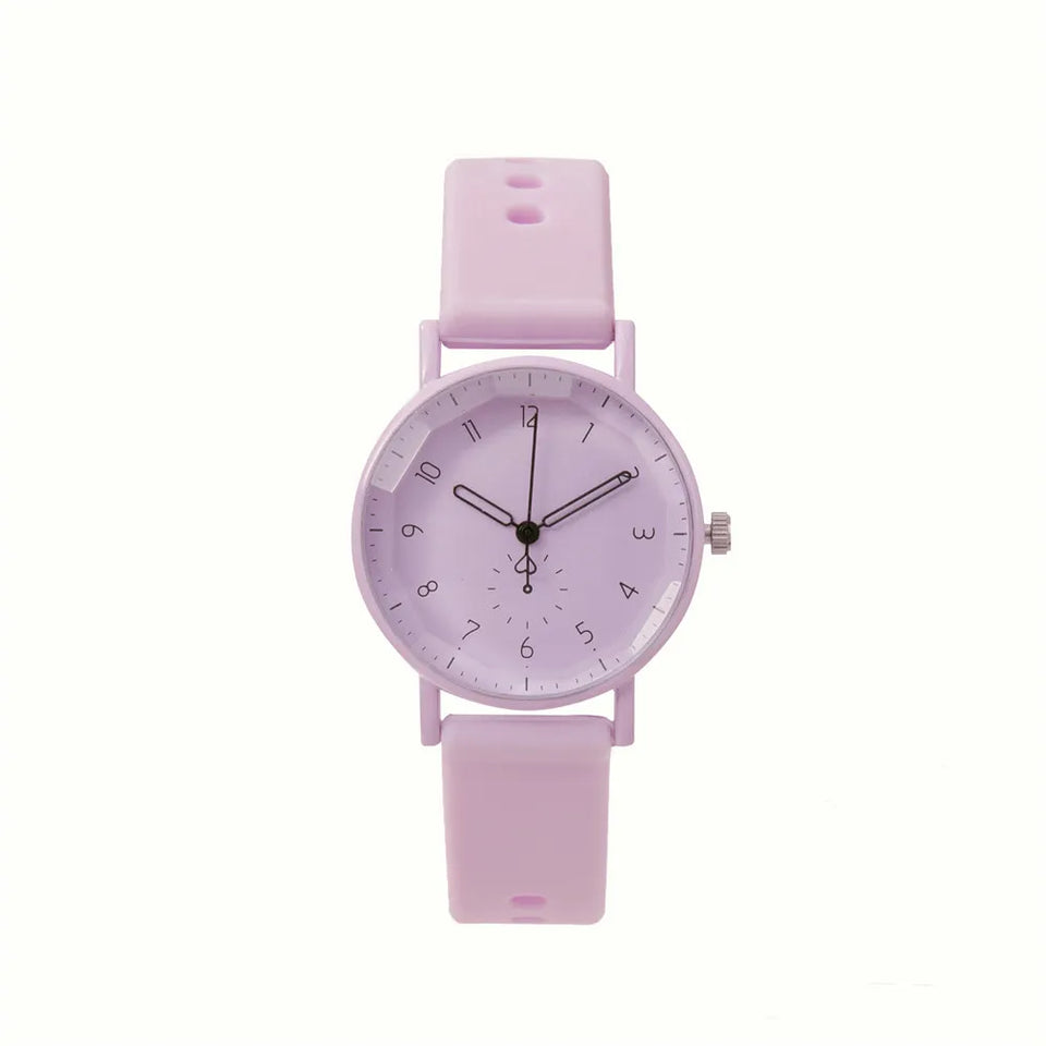 Fashion Women's Pink Minimalist Watch Silicone Strap Quartz Wristwatch Elegant Ladies Watches