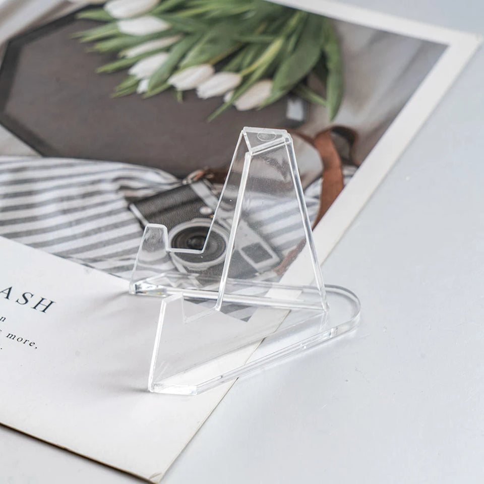 10PCS Acrylic Display Holder Transparent Triangle Commemorative Coin Photo Card Holder Display Rack Phone Stand Home Decor