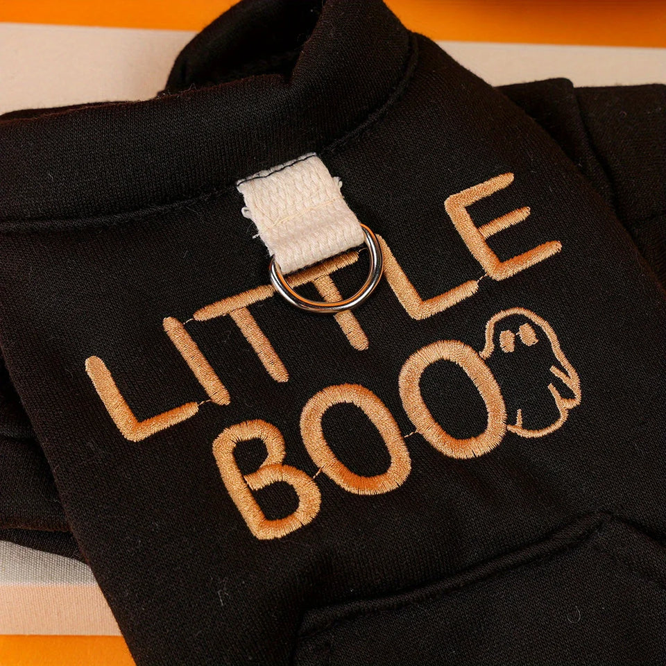 Black Cloth Halloween Sweater Pet Clothes Dog Cat Black Halloween Handsome Funny English Embroidery Traction Open Button Jacket