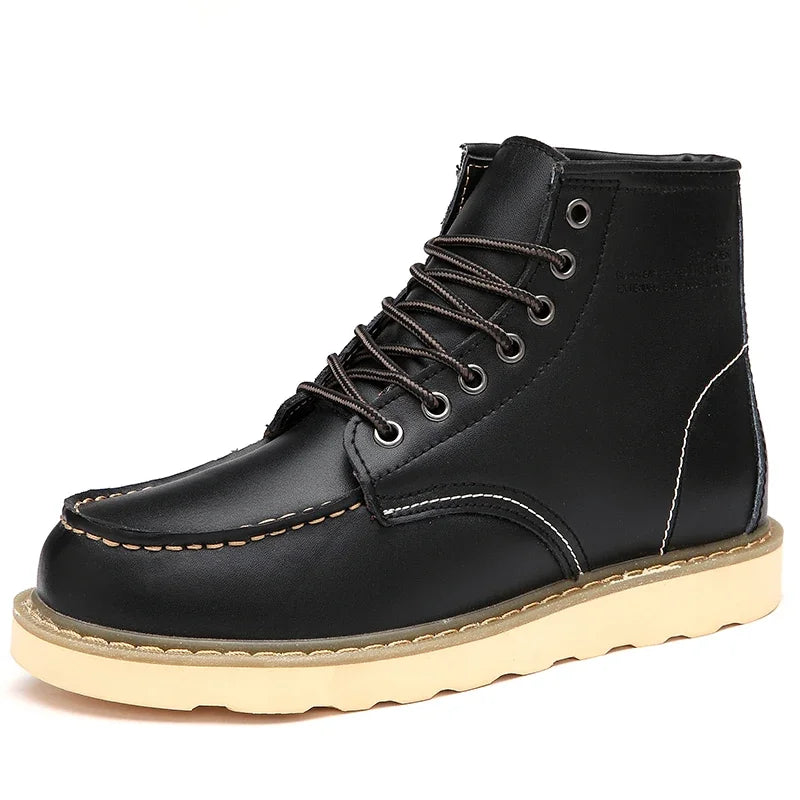 Winter Warm Men Boots Leather Mens Snow Boots with Fur Handmade Waterproof Male Ankle Boots No-slip High Top Male Work Shoes