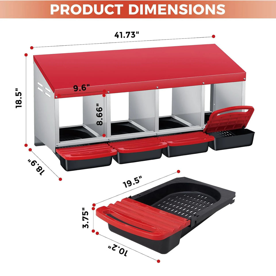 Multi-Compartment Metal Chicken Nesting Box Automatic Roll-Out Egg Collection Waterproof Steel Laying Box for Hens Ducks Rabbits