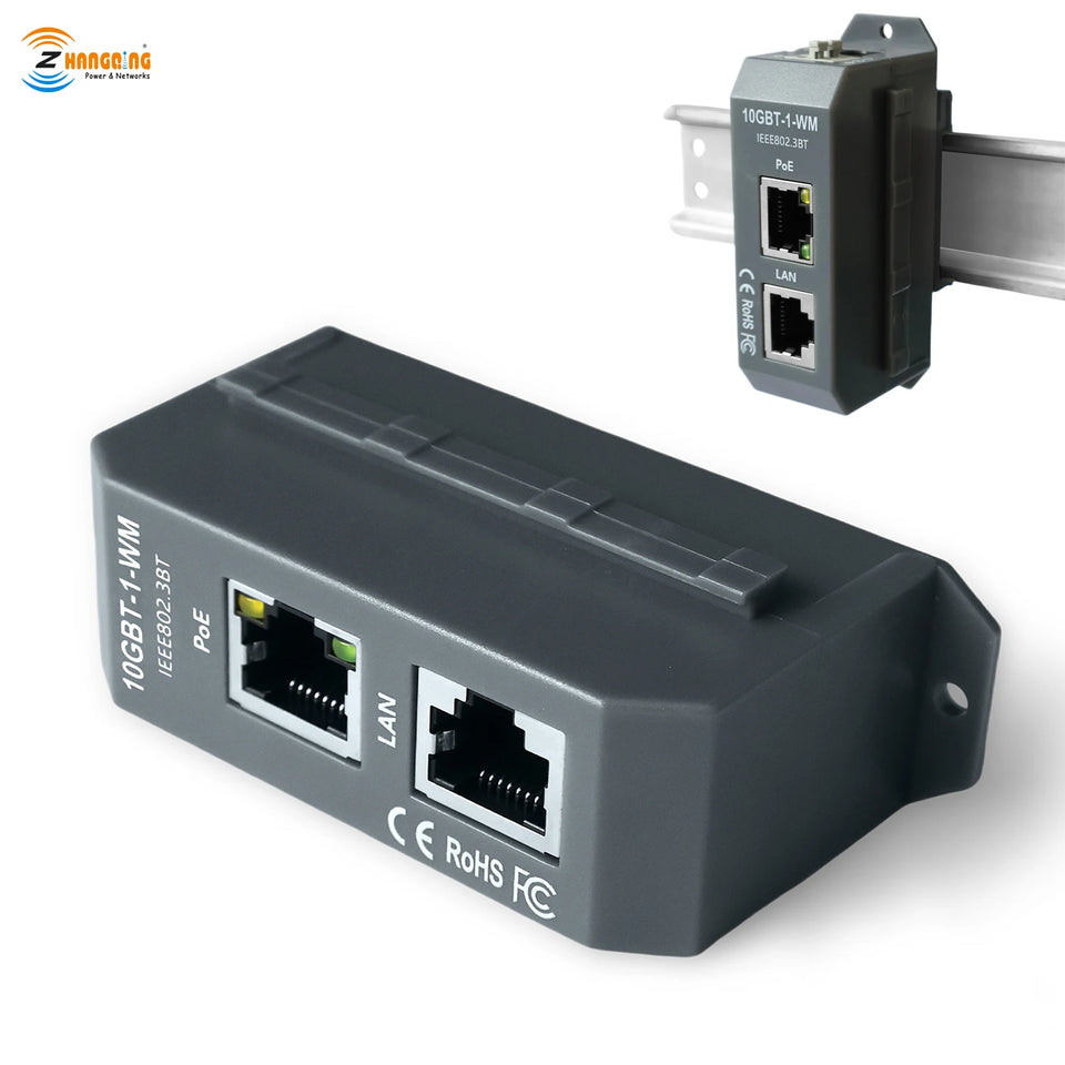 IEEE 802.3af/at/bt 4 Pair Active PoE Injector 2.5G/5G/10G High-Speed PoE++ 90W Max Outut For HD IP Cameras DIN Rail Mounting