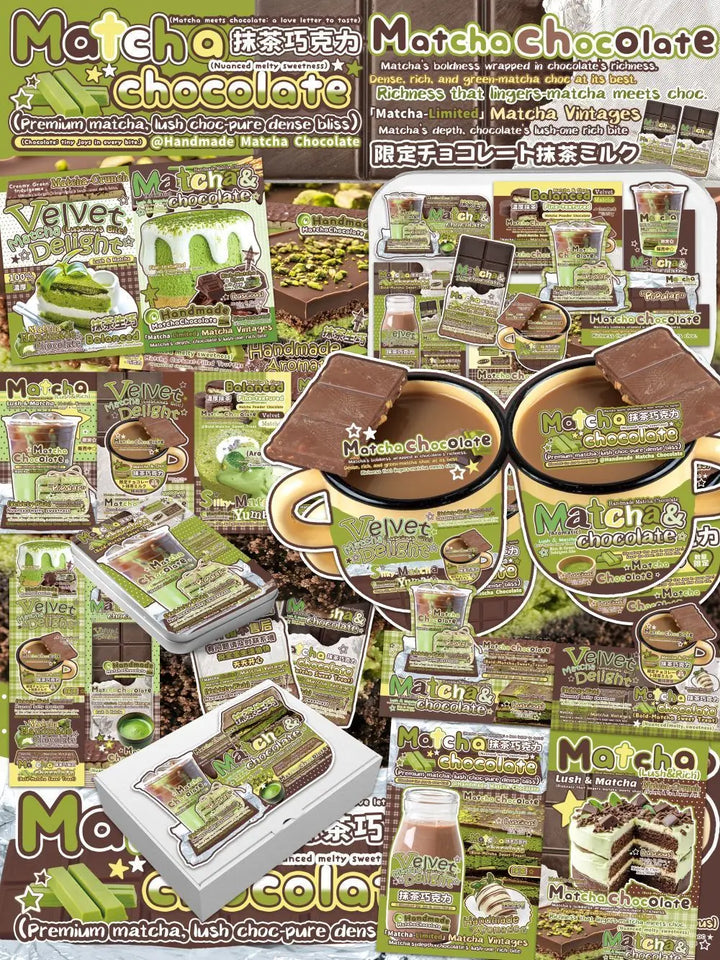 Matcha Chocolate Coffee Small Laminated Sticker Set Pack Best Wish Message Cards Gift Box Gift Bag Packaging Decorative Paper