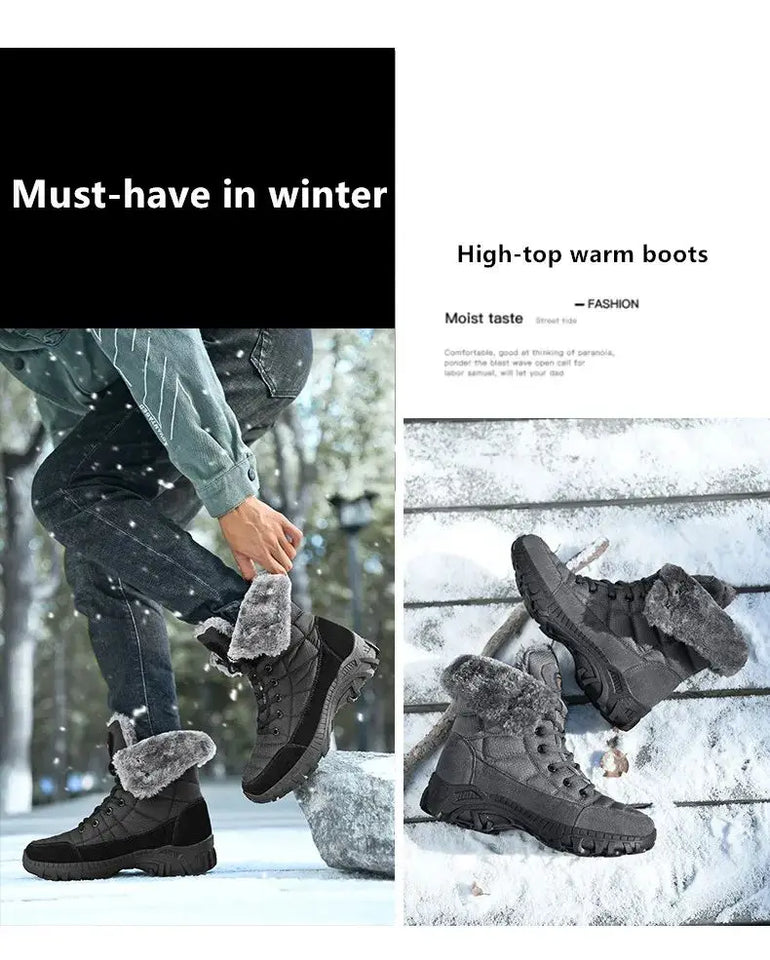 New Winter Waterproof High Top Men Boots Plush Warm Snow Boots Men Sneakers Ankle Boots Outdoor Men's Desert Boots Botas Hombre