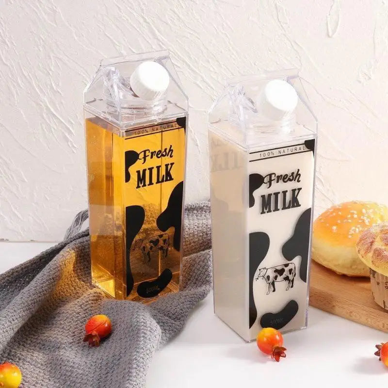 500/750/1000ML Milk Bottle Water Box Square Coffee Juice Tea Cup Transparent Milk Storage For Outdoor Sports Camping Gym