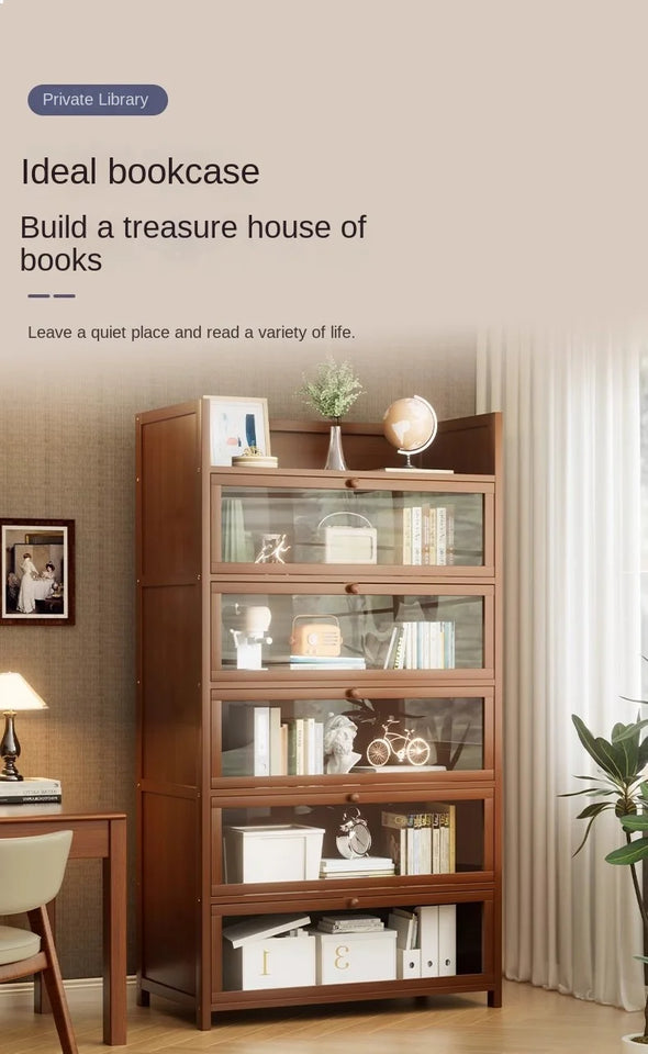 Bookshelf, bookcase, dust-proof floor-standing storage rack, household children and students storage rack with doors