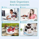 360° Rotating Desk Organizer With 7 Removable Bins – Multi- Pen Holder Stationery Organizers Accessories Office School Supplies