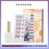 Vendeeni 5 Colors/Set Crystal Cat Eye Gel Nail Polish Semi Permanent Sparkling Magnetic UV LED Soak Off Gel Varnish With Display