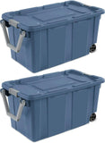 40 Gallon Plastic Storage Box, Wheeled Industrial Tote, Pack of 2