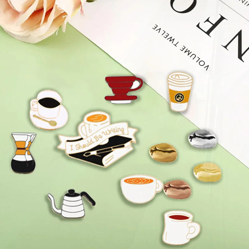 for Barista Vintage Rose Tea Latte Americano Pines Coffee Machine Mini Coffee Bean Badge Jewelry Coffee Collection Enamel Pins