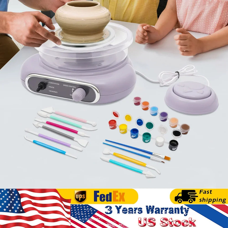 Professional Pottery Wheel Kit-4.7"Turntable Electric Clay Wheel, Adjustable Speed Ceramic Making Machine with 8 Sculpting Tools