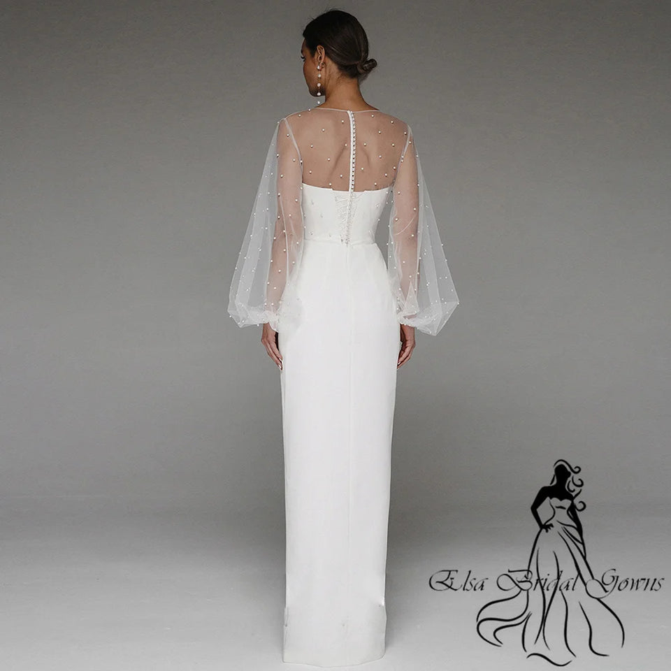 Mermaid Wedding Dresses 2025 New Arrivals O-Neck Full Sleeves Long Bride Dress Pearls Tulle Illusion Sexy Elegant Party Gowns