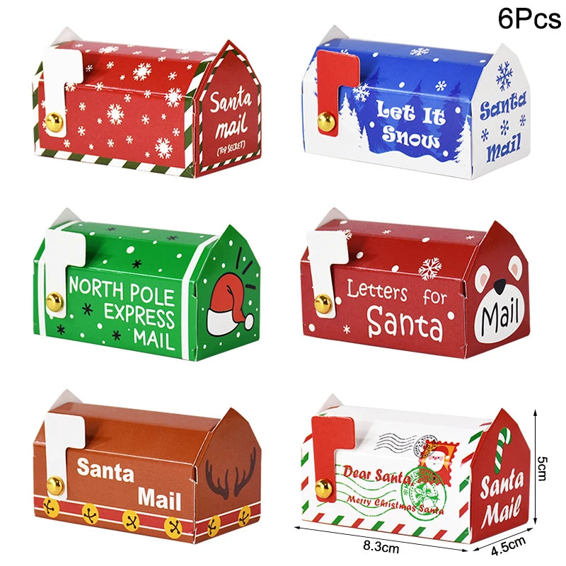 6/24pcs Christmas Mailbox Shape Candy Gift Box Kids Xmas Cookie Snack Packing Box Bag 2024 Navidad Noel Home Decor 2025 New Year