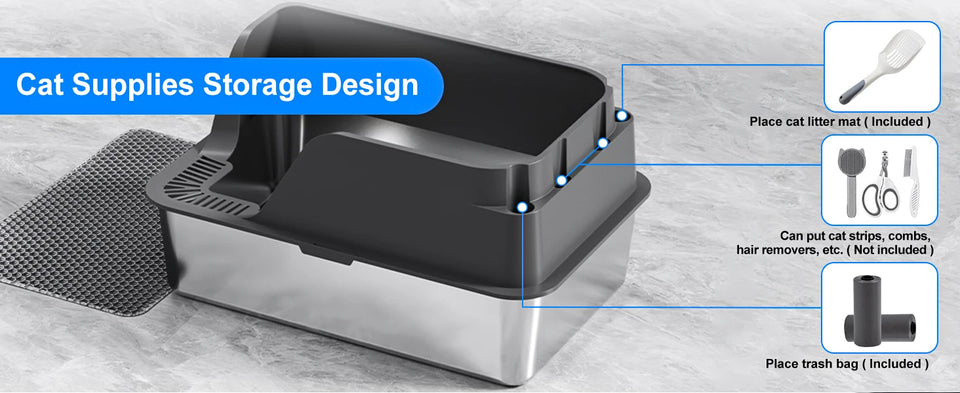Stainless Steel Cat Litter Box,  Extra Large Splash-proof & Leak-proof Litter Box Suitable for Large Cats