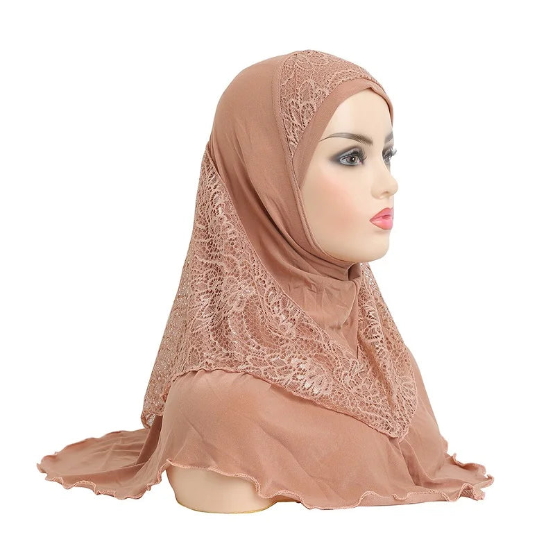 New Arrivals 70*60CM Women Crystal Hemp Turban Hats Lace Splicing Muslim Head Wrap Fashion Scarves Hijab For Lady