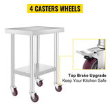 SucceBuy Stainless Steel Kitchen Worktable shelves Commercial Work Bench Table with Caster Wheels for Home Restaurant Storage