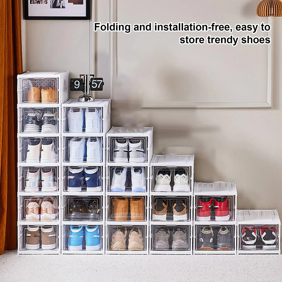 Shoe Rack Clear Shoe Storage Organizer Foldable Clear Stackable Box for Bedroom Hallway Home Dormitory Boot Workplace Sneaker
