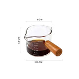 Glass Milk Cup Fine Espresso Small Glass Measuring Cup Double Spout Milk Jug Wooden Handle and Scale Coffee Latte Extraction Cup