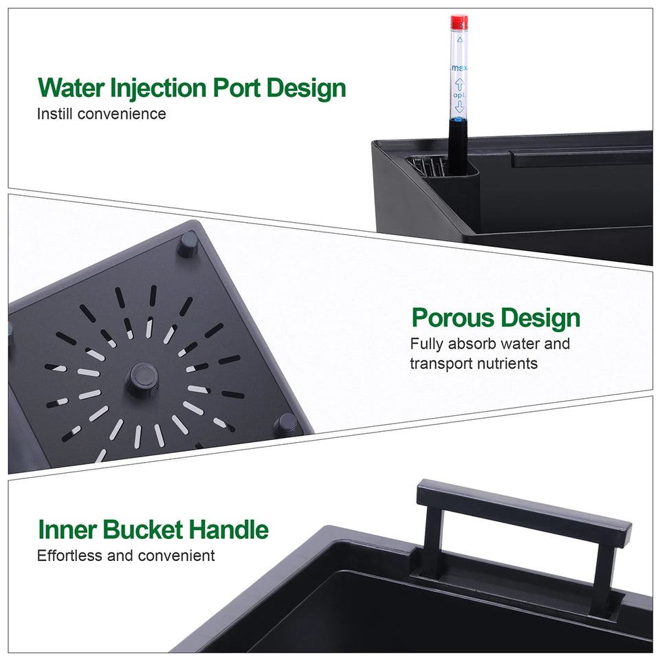 Rectangular Planters Set of 2, Large Plant Pots with Drainage Holes＆Water Level Monitor for Outdoor Indoor Patio Porch Rooms