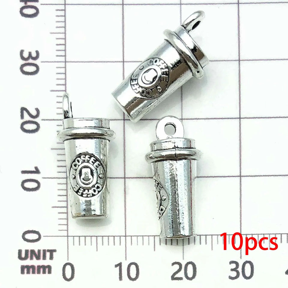 10/20pcs Coffee Charms Alloy Coffee Cup, Coffee Bean Design Pendants for DIY Bracelet Necklace Jewelry Making Accessories