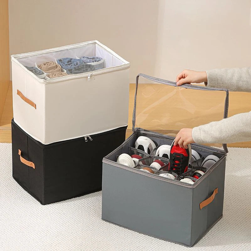 Foldable Shoes Storage Organizer 12 Grids Visible Jeans Clothes Storage Boxes Dust-proof Closet Shoe Storage Containers