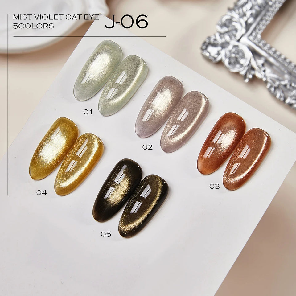 Vendeeni 5 Colors/Set Crystal Cat Eye Gel Nail Polish Semi Permanent Sparkling Magnetic UV LED Soak Off Gel Varnish With Display