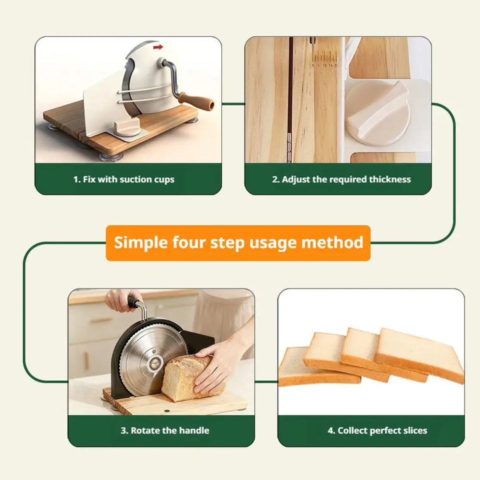 Adjustable Manual Bread Cutter Hand Crank Ergonomic Bread Slicing Cutter for Commercial Bakery Shop & Home Baking Daily Use