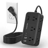 black-power strip surge protector with 6 AC Outlets,2 USB & 2 USB-C Fast Charging Ports,10 in 1,45°tilt plug,Advanced Protection