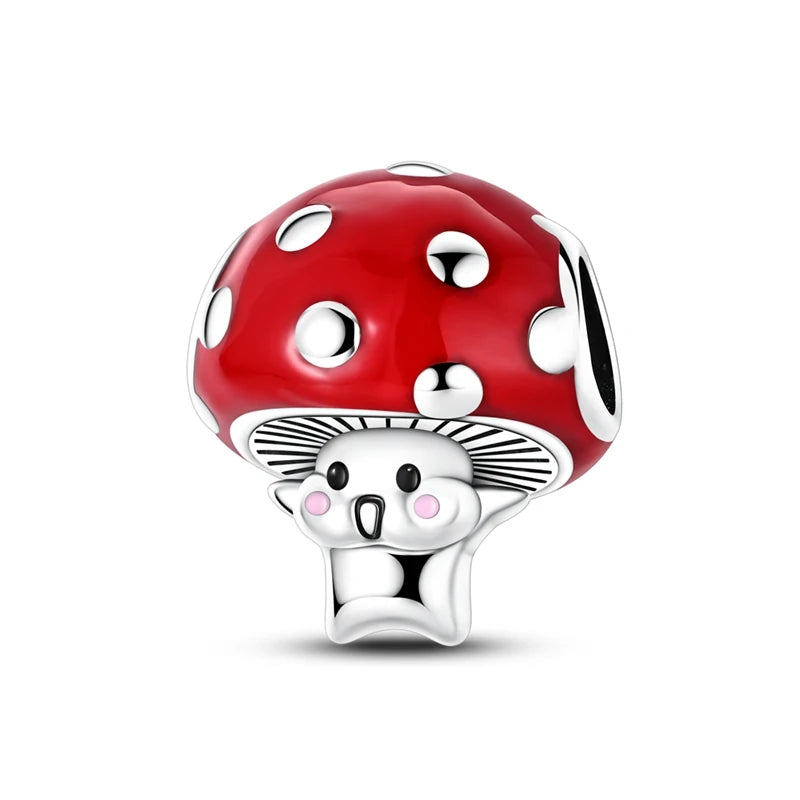 Red Series 925 Sterling Silver Koi Firecracker Dragon Heart Mushroom Coffee Machine Charm Fit DIY Bracelet Necklace Niche Gifts
