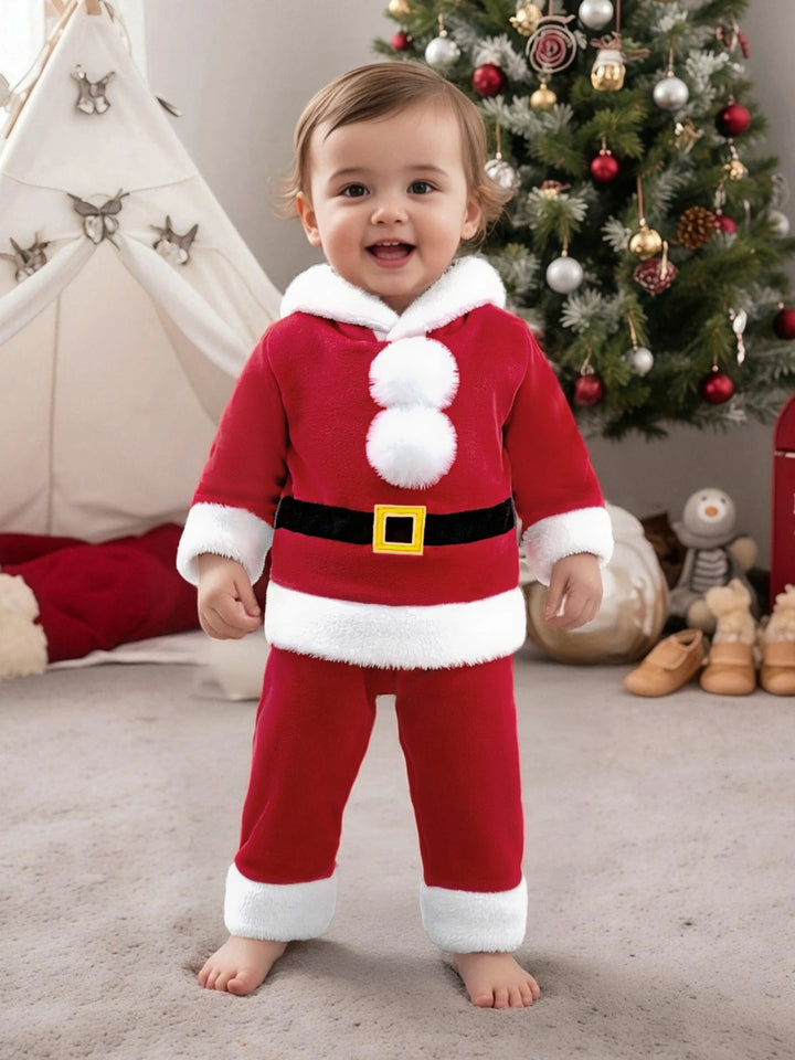0-5T Girls Boys Santa Claus Costume Long Sleeve Hooded Sweatshirt with Pants Christmas Outfit Cosplay Costume