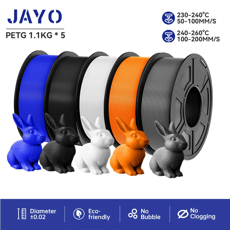JAYO filaments petg 5Rolls Mixed colors 3D Printer Filament 1.75mm 100% No Bubble FDM 3D Printer Materials DIY Gift 1.1KG/1rolls