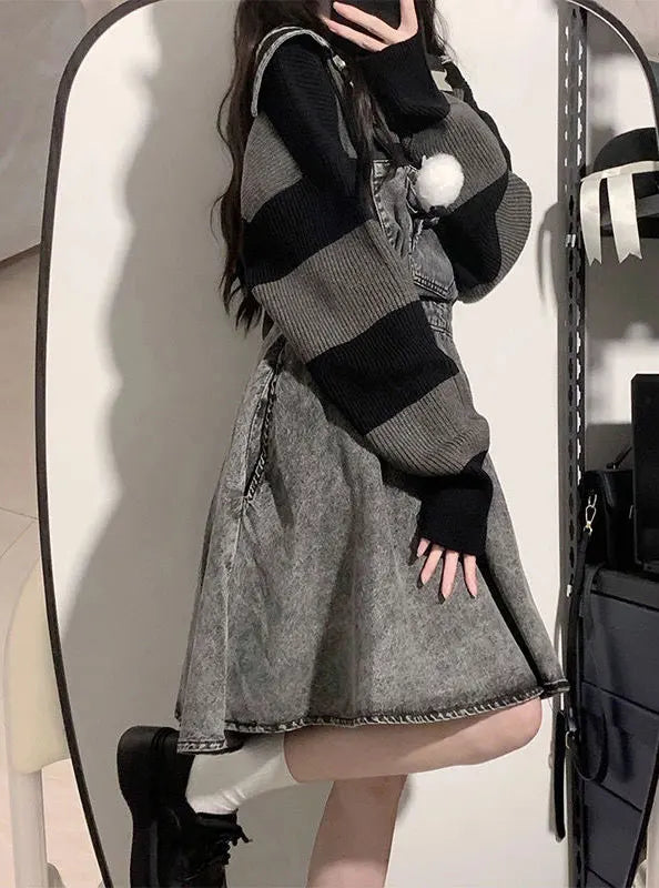 Striped Contrasting Sweater Women's Long Sleeve Knitted Sweatshirt Korean Fashion Streetwear Pullover Autumn New Casual Jumper