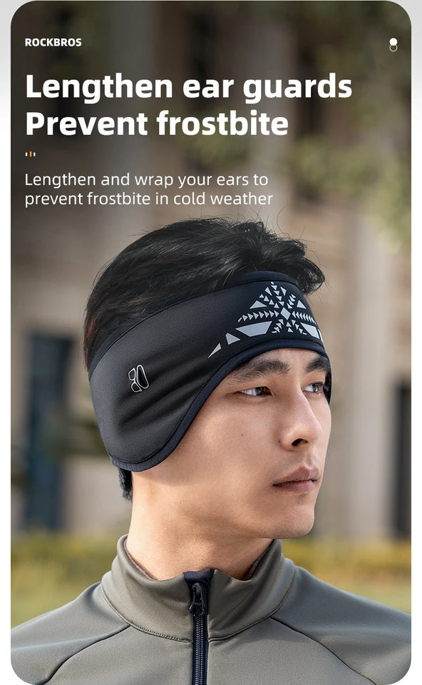 ROCKBROS Outdoor Cycling Headband Ear Warmer Men Winter Cycling Workout Windproof Double Layer Warm Earmuffs Headwear Sweatband