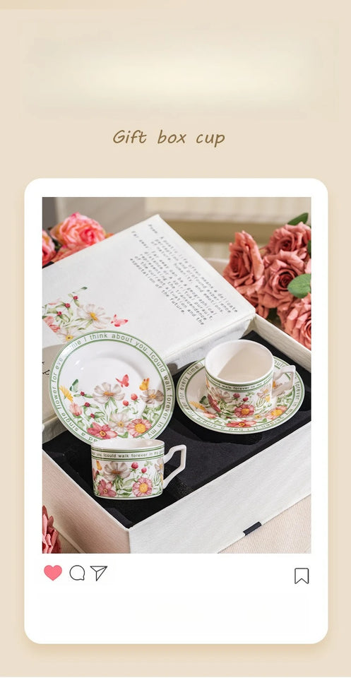 Coffee Cup Set Elegant Ceramic British Black Tea Cup Saucer Exquisite Afternoon Tea Household Tableware Complete Drinkware Set