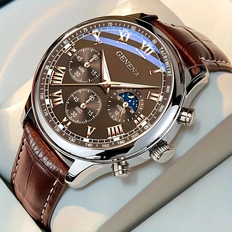 Fashion Roma Dial Men Business Watches Casual Leather Strap Male's Analog Quartz Wristwatch Reloj Hombre（Without Box）