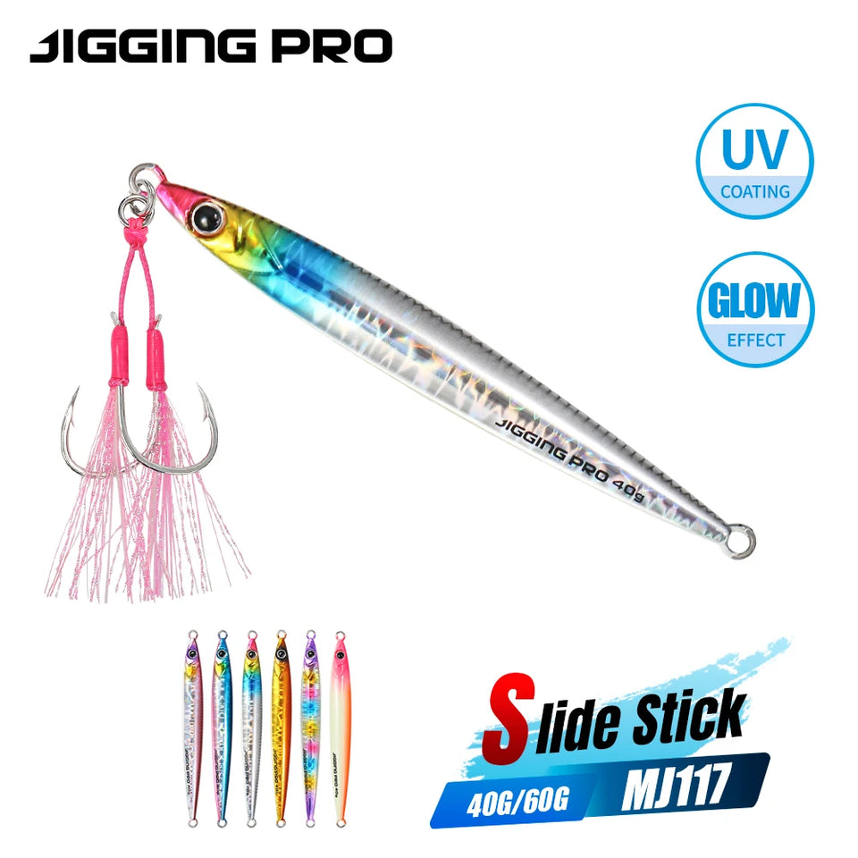 JIGGING PRO Slide Stick Metal Jig 40g 60g Shore Jigging Lure Long Casting Fast Sinking Fall Jigs For Sea Bass Mackerel Kingfish