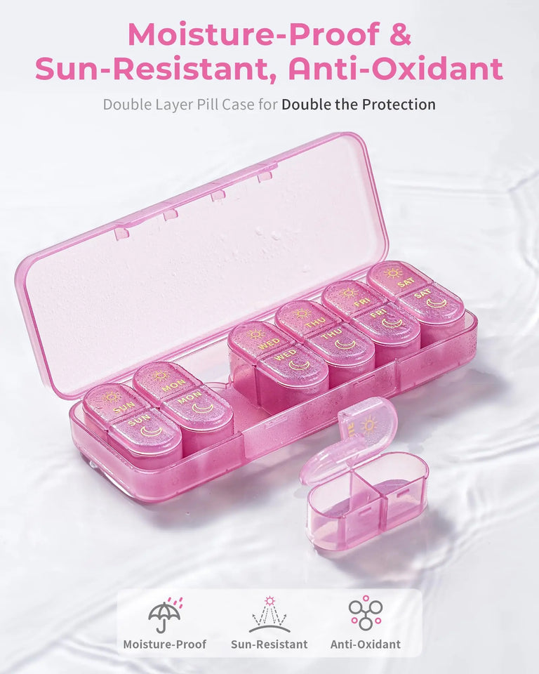 Pill Organizer, Pill Box 7 Day Am & Pm Pill Organizer 7 Days,Weekly Pill Case 2 Times a Day,Medicine Organizer for Travel