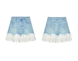 ELFSACK 2025 Summer New Arrivals Lace And Lace Patchwork A-Line Denim Skirt For Women